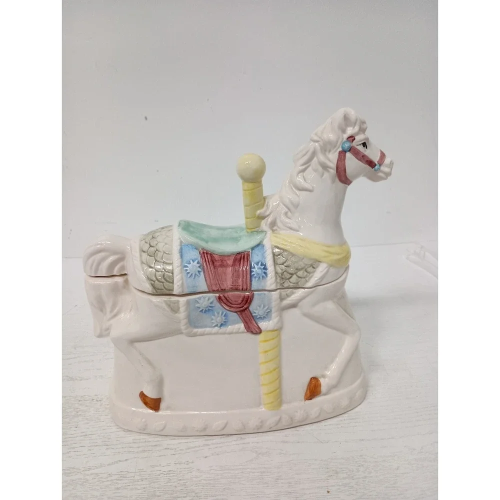 Vintage Heritage Mint Carousel Horse Carnival Ride Cookie Jar Ceramic Figural